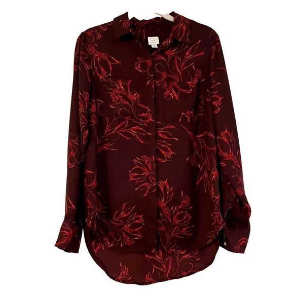 a new day Red Button Up Floral Shirt Size Small - Picture 1 of 11